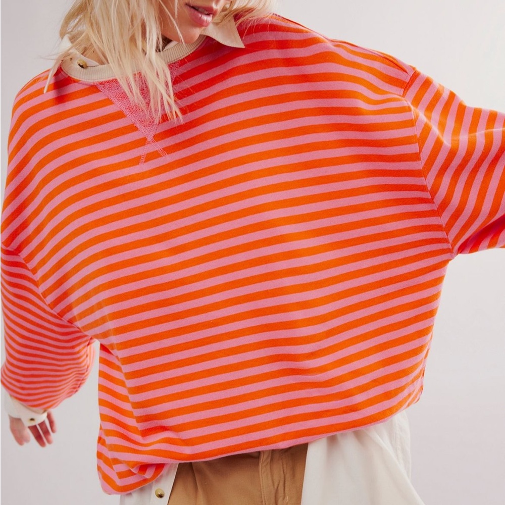 Free People Classic Striped Crewneck Papaya Combo XL